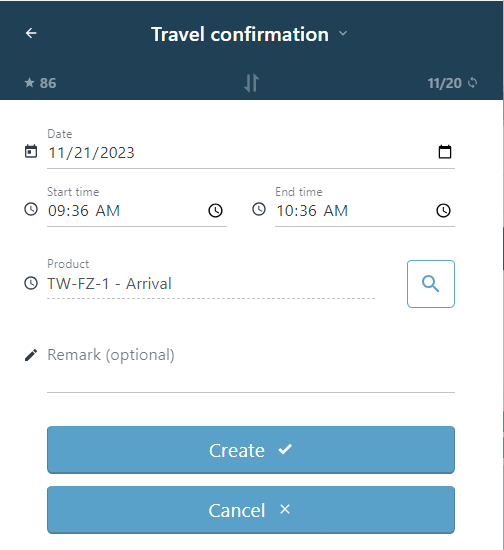 Travel time confirmation